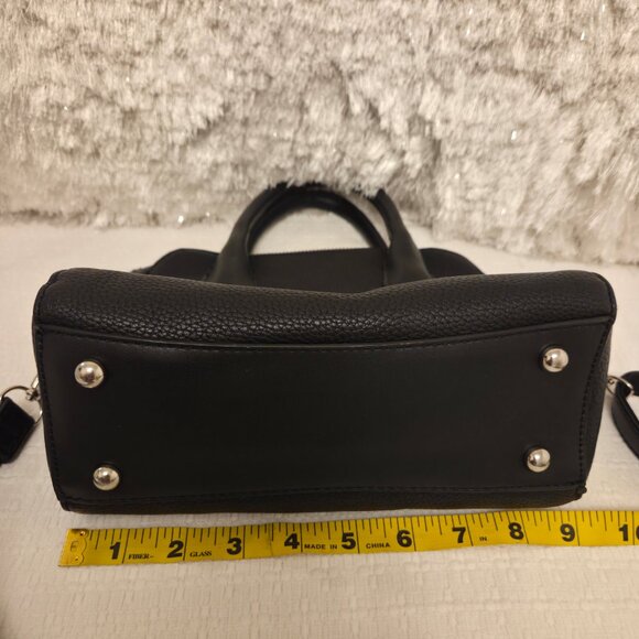 David Jones Black Pebbled Faux-Leather Satchel Crossbody Handbag - Picture 13 of 16